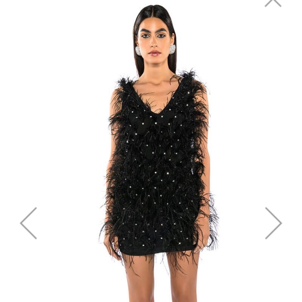Feather crystal black cocktail dress